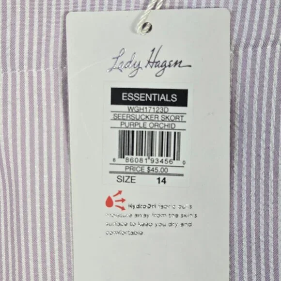 Lady Hagan Essentials Size 14 Purple Orchid Striped Seersucket Skort Pockets NWT